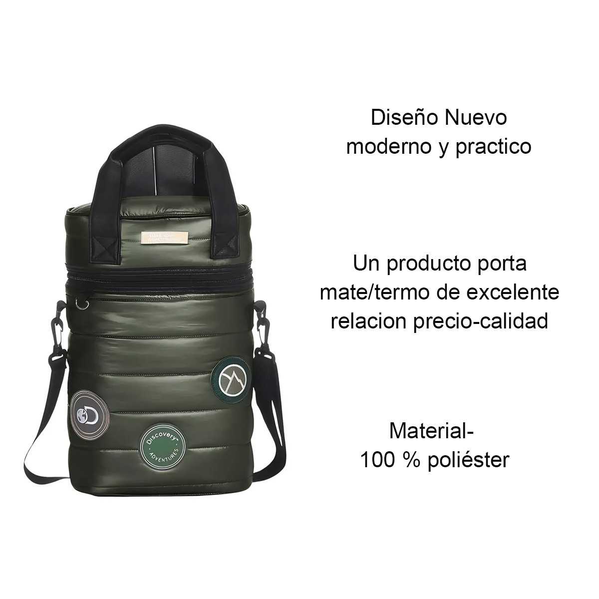 Bolso Matero Mochila Ajustable Porta Termo 1.5 Mate Liviano - Negro