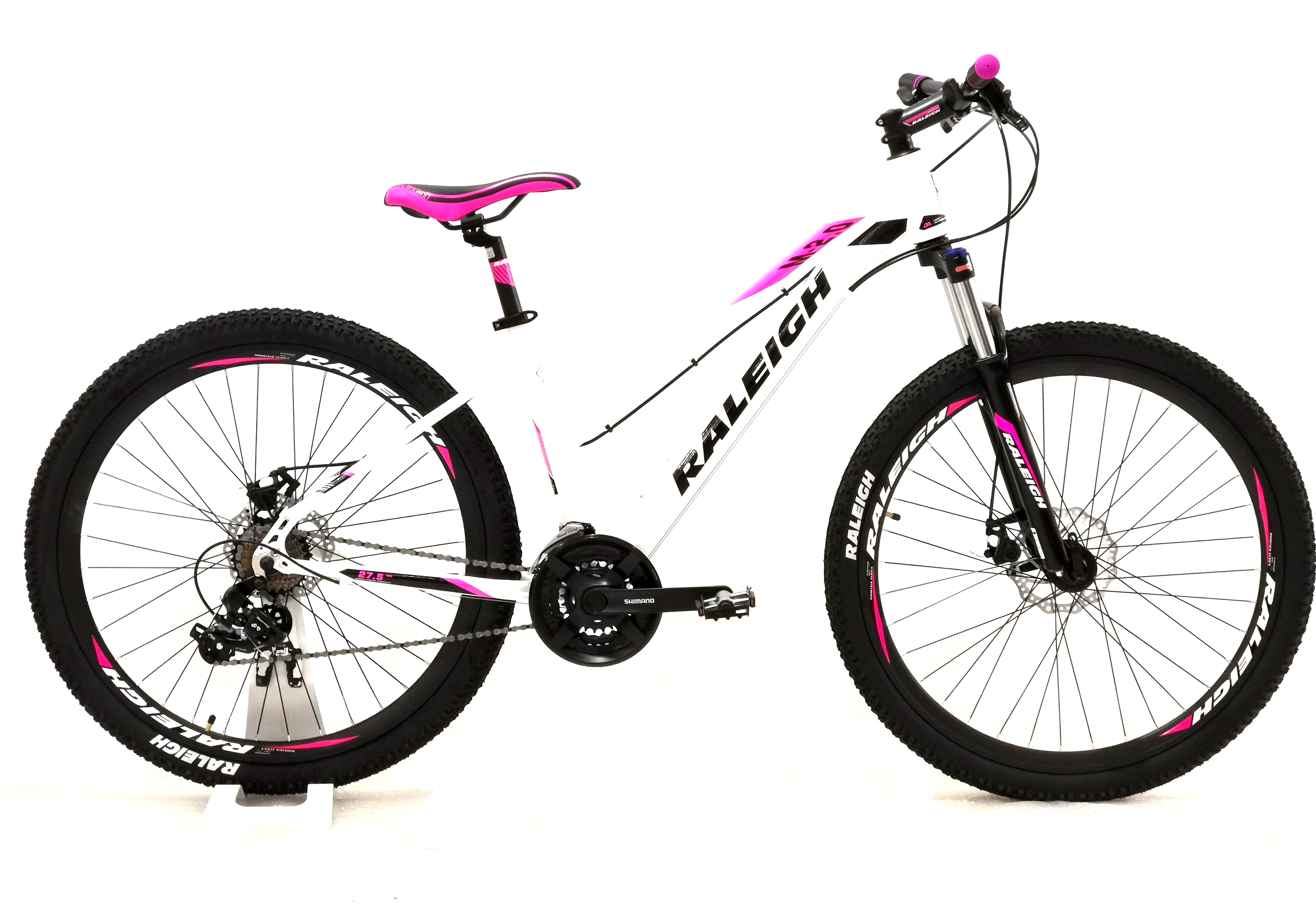 Bicicleta Raleigh Mojave 2.0 D R27,5"- Talle 14"-XS - BlancoRosa -Cuadro de aluminio- Frenos a discos mecánicos- 21 Vel. 