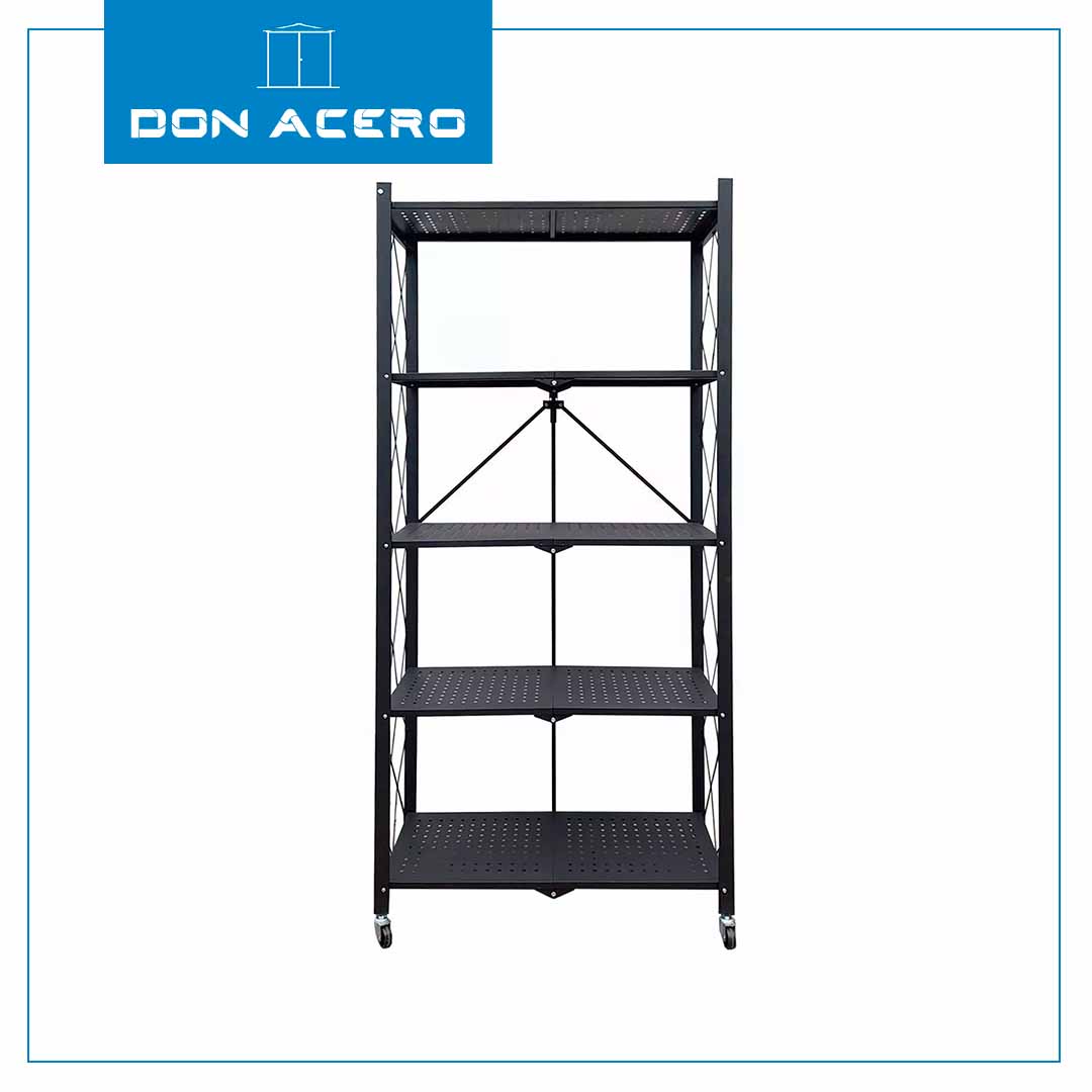 Estantería Plegable de 5 Niveles con Ruedas Color Negro